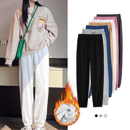 

Women's Sweatpants Winter Pants Drawstring Elastic Waist Plain Classic Modern Thick Winter Black Blue Pink Khaki Light Grey