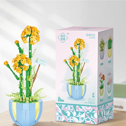 

Brinquedos de blocos de construção 329 pcs idades 14 até brinquedos de micro partículas montagem de micro partículas brinquedo diy blocos de construção flores em vaso pequenos presentes diário de sala