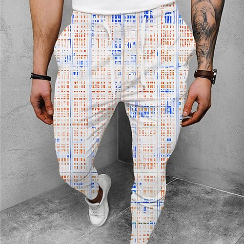 

Men's Joggers Trousers Casual Pants Drawstring Elastic Waist 3D Print Graphic Prints Geometry Comfort Casual Daily Streetwear Basic Fashion Blue Orange Micro-elastic