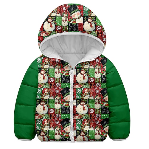 

Toddler Boys Ugly Christmas Hoodie Jacket Outerwear Color Block Snowman Long Sleeve Zipper Coat Christmas Gifts Adorable Daily Green Red Winter Fall 7-13 Years