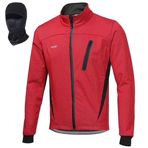 

mens winter cycling jacket with cycling balaclava reflective thermal fleece lined bike jackets windproof waterproof outdoors running mountaineering rainwear