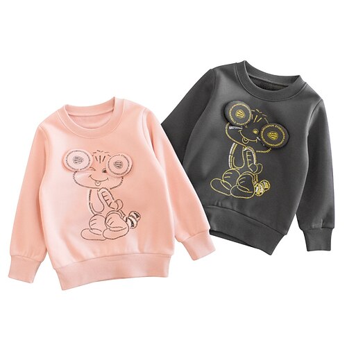 

Toddler Girls' Sweatshirt Solid Color School Long Sleeve Crewneck Cute 3-7 Years Winter Black Pink