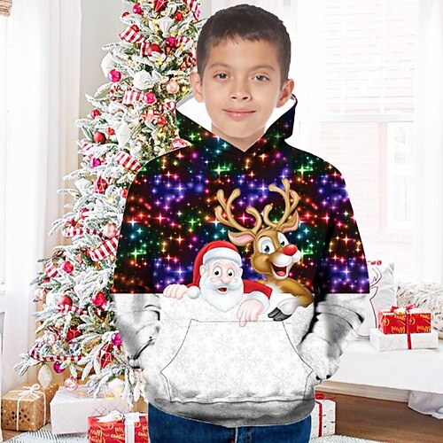 

Kids Boys Ugly Christmas Hoodie Pullover Graphic Long Sleeve Pocket Children Top Outdoor Hoodie Active Cute Multicolor Winter 7-13 Years Fall Spring