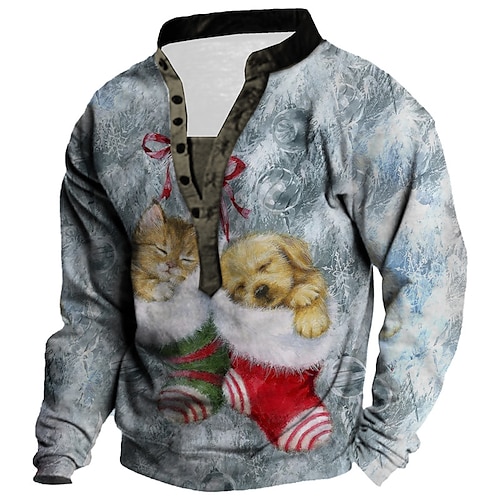 

Homens Moletom Estacionar Azul Colarinho Clerical Animal Gato Estampas Abstratas Imprimir Casual Diário Esportes Impressão 3D Roupa de rua Designer Casual Primavera Outono Roupa Moletons Moletons