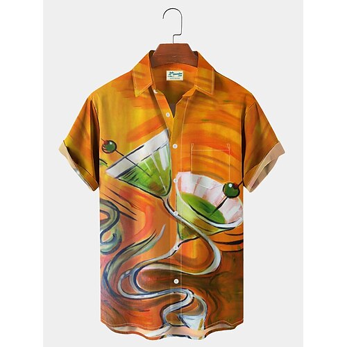

Royaura Men's Casual Wine Print Lapel Hawaiian Short Sleeve Shirt