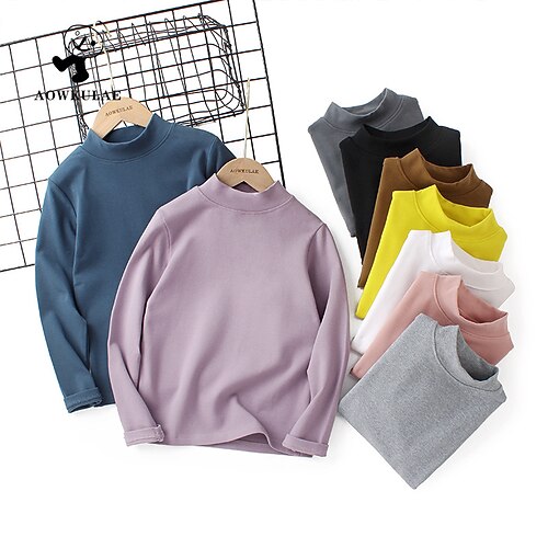 

Kids Boys T shirt Tee Solid Color Long Sleeve Children Top Casual Fashion Daily Winter Fall Black 7-13 Years