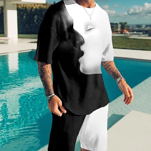 

Men's Shorts and T Shirt Set T-Shirt Outfits Color Block Graphic Prints Crew Neck Black / White 3D Print Outdoor Street Short Sleeve 3D Print Clothing Apparel 2pcs Basic Classic Comfortable Big and