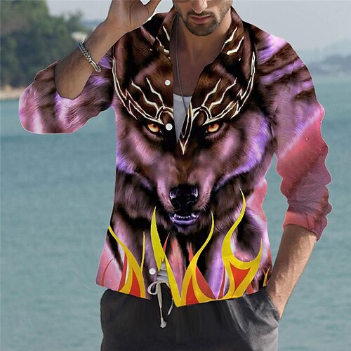 

Per uomo Camicia Animali Lupo Stampe astratte Collo ripiegabile Nero Blu Viola Giallo Fucsia Stampa 3D Esterno Strada Manica lunga Bottone giù Stampa Abbigliamento Di tendenza Originale Informale