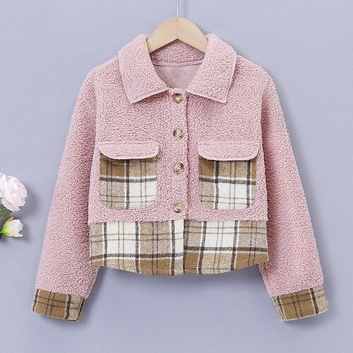 

Kids Girls' Sherpa Jacket Plaid Active Casual Coat Outerwear 4-12 Years Winter Pink