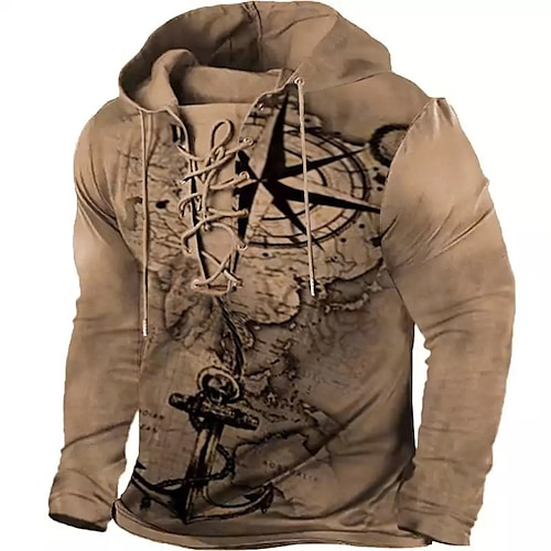 

Homme Sweat à capuche Sweat Marron Capuche Imprimés Photos Lacet Imprimer Casual du quotidien Des sports 3D effet basique Vêtement de rue Design Printemps Automne Vêtement Tenue Ship's Anchor Pulls