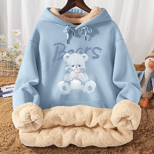 

Women's Hoodie Sweatshirt Pullover Sherpa Fleece Teddy Green Black Blue Graphic Casual Hoodie Long Sleeve Fleece S M L XL 2XL