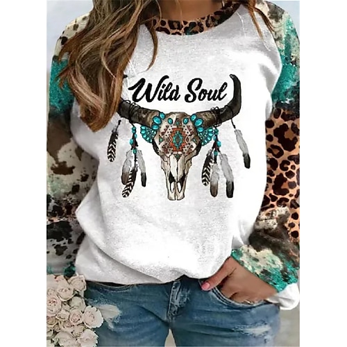

Women's Plus Size Tops Pullover Sweatshirt Letter Tribal Print Long Sleeve Round Neck Vintage Ethnic Casual Daily Going out Polyester Winter Fall White