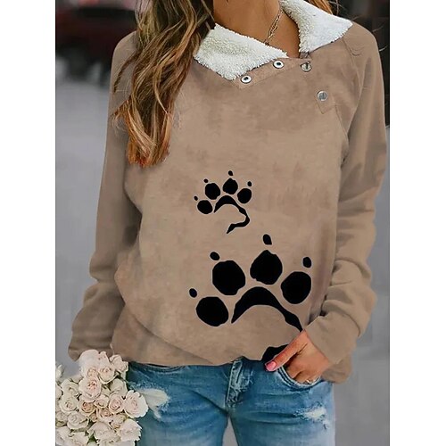

Women's Sweatshirt Pullover Sherpa Fleece Teddy khaki Orange Graphic Street V Neck Long Sleeve Cotton S M L XL 2XL 3XL