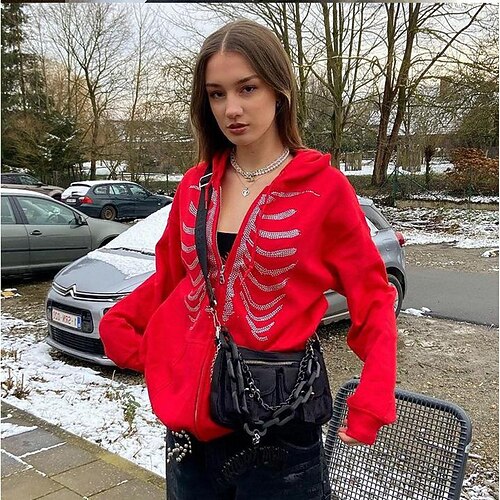 

9713#2021 Amazon Street Trend Casual Style Solid Color Sternum Hot Drill Zipper Hooded Loose Sweater