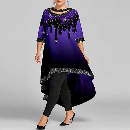 

Women's Plus Size Christmas Dress Casual Floral Crew Neck Half Sleeve Winter Fall Casual Festival Maxi long Dress Daily Dress