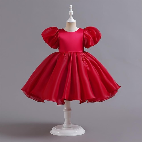 

Toddler Girls' Party Dress Solid Color Skater Dress Knee-length Dress School Puff Sleeve Crew Neck Short Sleeve Cute Dress 3-7 Years Spring Black Pink Wine