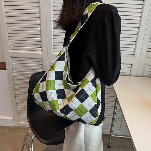 

Women's Canvas Bag Tote Shoulder Bag Canvas Zipper Print Geometric Daily Green Red