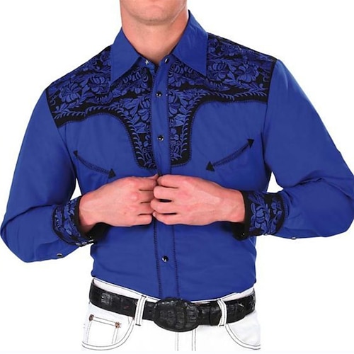 

Men's Shirt Western Shirt Floral Graphic Prints Turndown Blue 3D Print Outdoor Street Long Sleeve Button-Down Print Clothing Apparel Fashion Designer Casual Soft