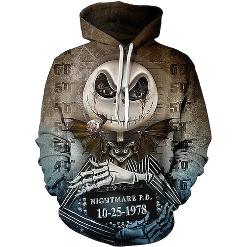 

The Nightmare Before Christmas Jack Skellington Hoodie Cartoon Manga Anime Front Pocket Graphic Kangaroo Pocket Hoodie For Couple's Men's Women's Adults' 3D Print 100% Polyester Casual Daily