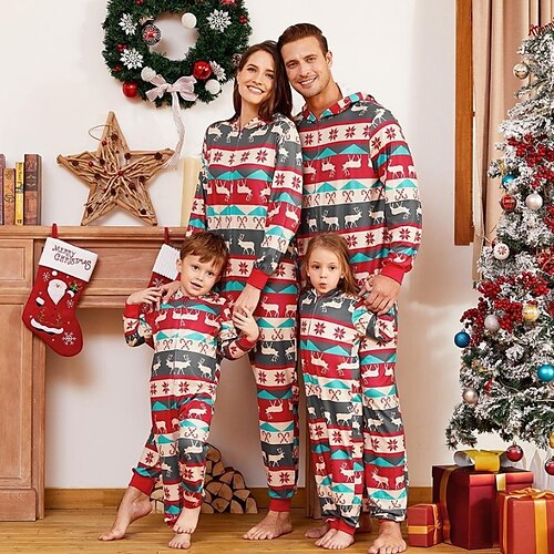 

Christmas Pajamas Family Elk Ugly Home Red Long Sleeve Adorable Matching Outfits