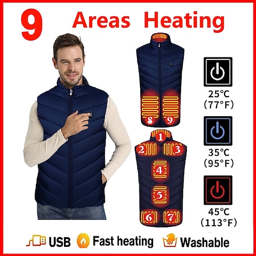 

USB Heated Vest Warm Winter Unisex Heating Coat Colors Thermal 9 Heating Zones Waterproof Windproof Outdoor Equipments