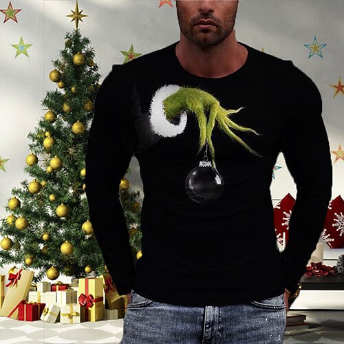 

Men's Unisex T shirt Tee Graphic Prints Hand Crew Neck Black 3D Print Christmas Daily Long Sleeve Print Clothing Apparel Designer Casual Big and Tall Rude Christmas