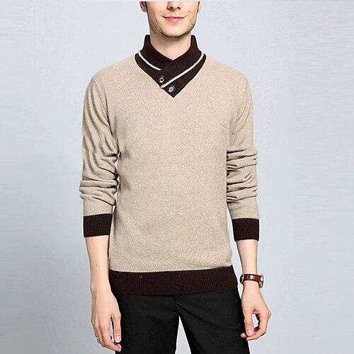 

Men's Sweater Wool Sweater Pullover Sweater Jumper Ribbed Knit Knitted Solid Color Shirt Collar Keep Warm British Work Daily Wear Clothing Apparel Spring & Fall Camel Black S M L