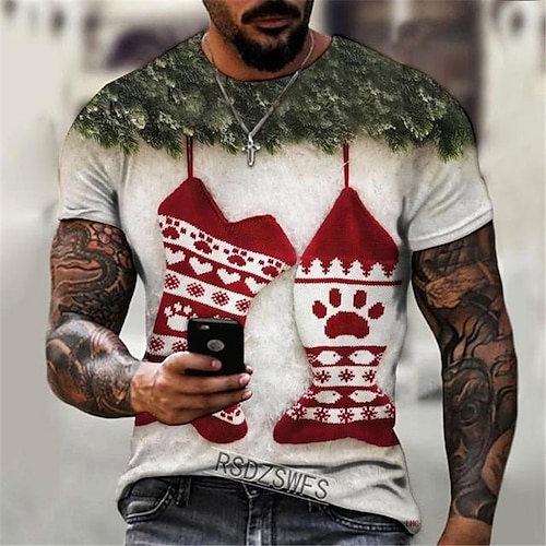 

Men's T shirt Tee Santa Claus Graphic Prints Crew Neck WhiteRed Blue Red White 3D Print Outdoor Christmas Short Sleeve Print Clothing Apparel Sports Designer Casual