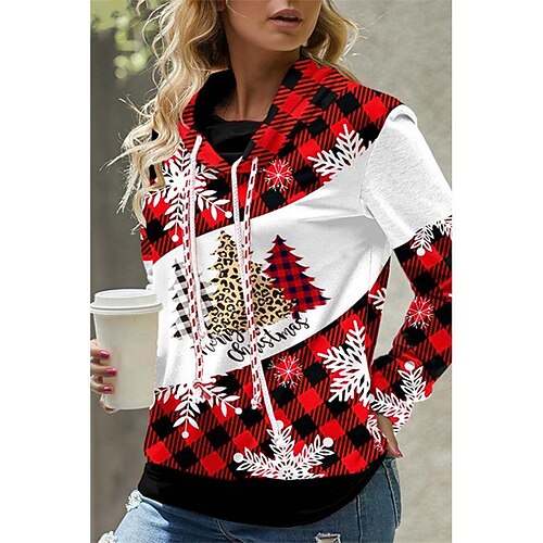

Women's Hoodie Sweatshirt Basic Oversized Christmas Christmas tree little red riding hood snowman Pink Christmas Tree Christmas Hoodie Long Sleeve S M L XL 2XL