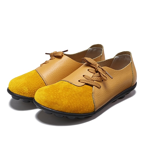 

Women's Slip-Ons Daily Booties Ankle Boots Flat Heel Round Toe Casual Leather Magic Tape Solid Color Black Green Yellow