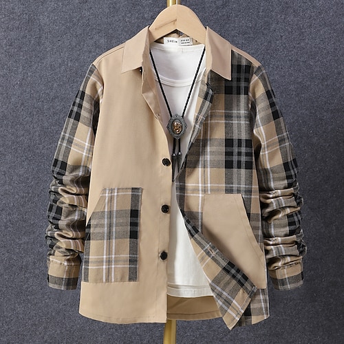 

Kids Boys Coat Outerwear Plaid Long Sleeve Coat Casual Fashion Daily Khaki Winter Fall 7-13 Years