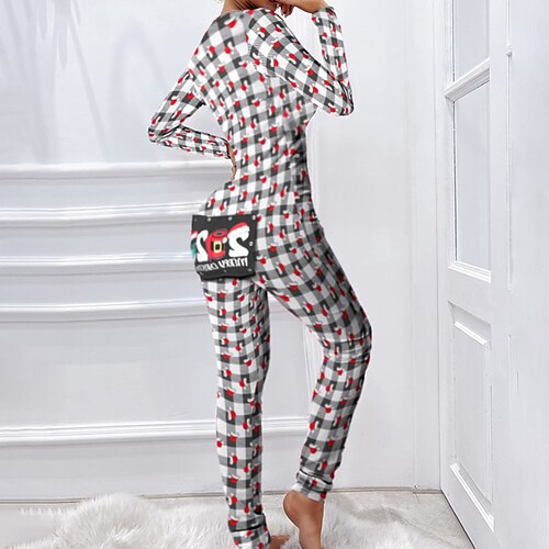 

Women's Christmas Onesies Jumpsuits One Piece Pajama Flower Fashion Comfort Soft Home Christmas Carnival 0Breathable V Wire Long Sleeve Winter Fall Black