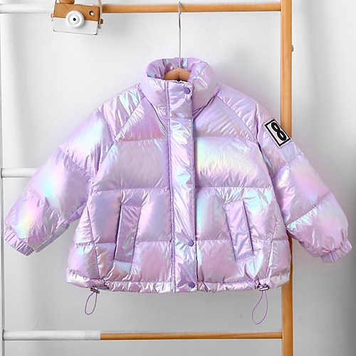 

Toddler Girls' Puffer Jacket Solid Color Active Outdoor Coat Outerwear 3-7 Years Winter Purple Pink White