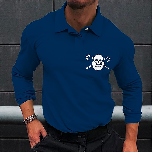 

Men's Golf Shirt Skull Graphic Prints Turndown Green Black Blue Wine Brown Hot Stamping Street Daily Long Sleeve Button-Down Print Clothing Apparel Fashion Casual Comfortable Big and Tall