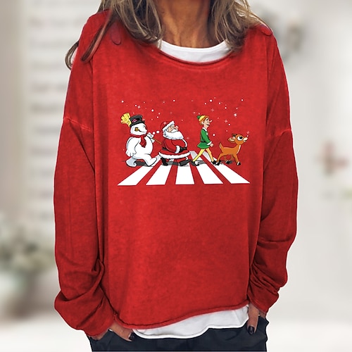 

Women's Pullover Black Khaki Light Grey Royal Blue Red Crew Neck Santa Claus Reindeer Print Christmas Casual Daily Hot Stamping Basic Casual Christmas Fall Spring Clothing Apparel Hoodies Sweatshirts