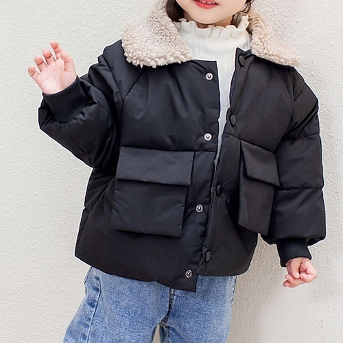 

Toddler Girls' Down Coat Solid Color Adorable School Coat Outerwear 3-7 Years Winter Black Blue Pink