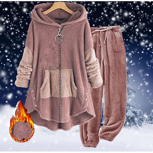 

Women's Plus Size Tops Blouse Color Block Long Sleeve Hooded Casual Daily Vacation Polyester Winter Fall Pink