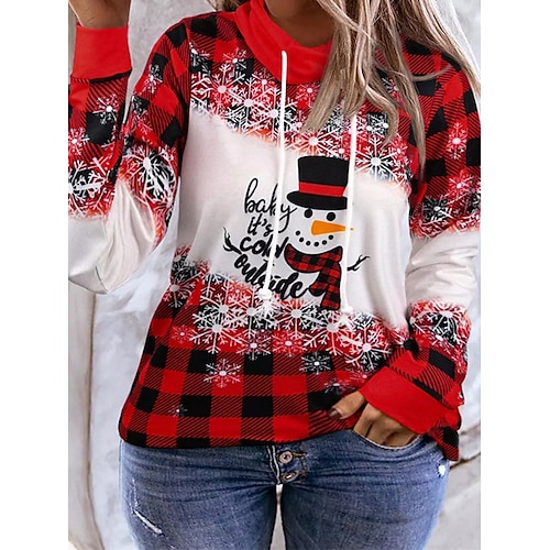 

Women's Plus Size Christmas Tops Hoodie Sweatshirt Plaid Letter Print Long Sleeve Hooded Casual Holiday Festival Daily Polyester Winter Fall Red