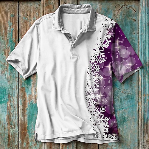 

Men's Polo Shirt Golf Shirt Graphic Prints Snowflake Turndown Green Purple 3D Print Outdoor Christmas Short Sleeves Button-Down Print Clothing Apparel Fashion Designer Casual Breathable