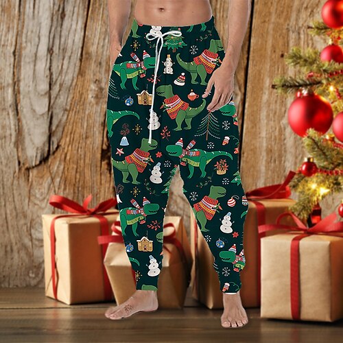 

Men's Christmas Pants Joggers Trousers Beach Pants Baggy Harem Pants Drawstring Elastic Waist 3D Print Animal Graphic Prints Comfort Soft Christmas Casual Daily Streetwear Designer Green Dark Green