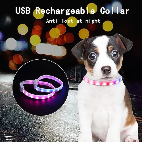 

Dog Pets Light Up Collar 65cm USB Rechargeable Adjustable LED Glowing Collar Outdoor Walking Dog Night Safety Flashing Collar Anti Lost Pet Accessories