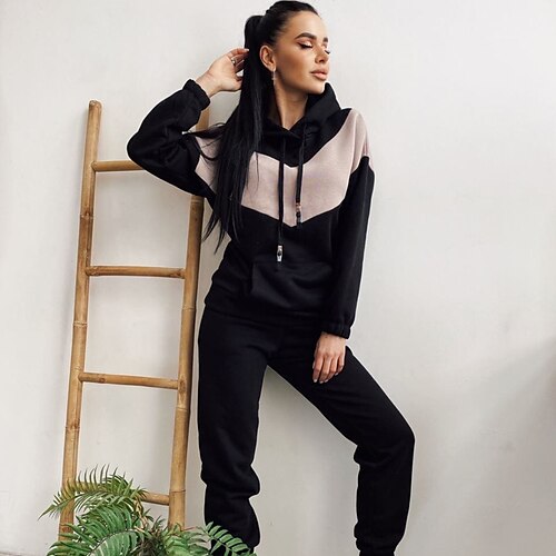 

Women's Hoodie Tracksuit Pants Sets Active Streetwear Green Black Sports Outdoor Casual Color Block Hooded S M L XL
