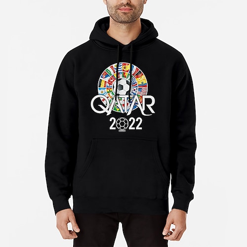 

World Cup Qatar 2022 Football Soccer Hoodie Cartoon Manga Anime Front Pocket Graphic Hoodie For Men's Women's Unisex Adults' Hot Stamping 100% Polyester Casual Daily