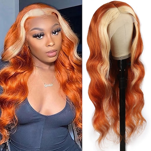 

Ginger Blonde Ombre Color Body Wave Hair 134 Lace Closure Wig 150% Density Human Hair Orange Wig