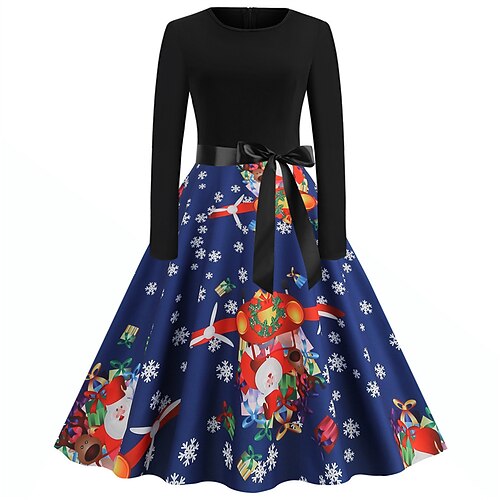

Women's Christmas Swing Dress Vintage Dress Midi Dress Green Blue Light Green Long Sleeve Santa Claus Bow Winter Fall Autumn Crew Neck Fashion Daily Date 2022 S M L XL XXL 3XL
