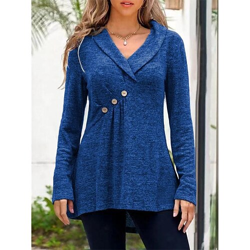 

Chemise Chemisier Femme Rose Claire Rouge Bleu Plein Bouton manche longue Casual basique Col V Normal Standard S