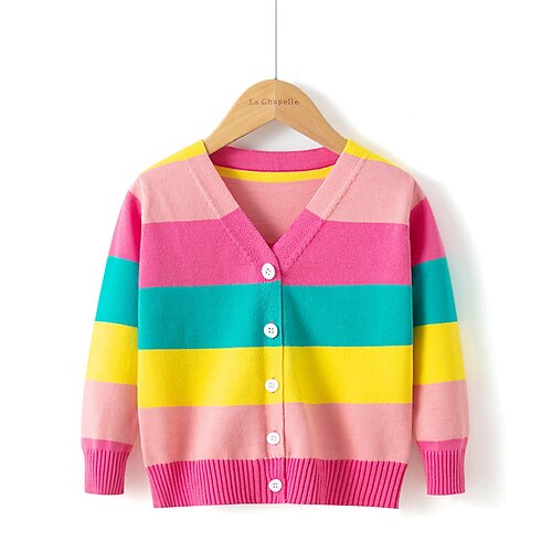 

Toddler Girls' Cardigan Rainbow School Long Sleeve Patchwork Active Cotton 3-7 Years Winter Multicolor