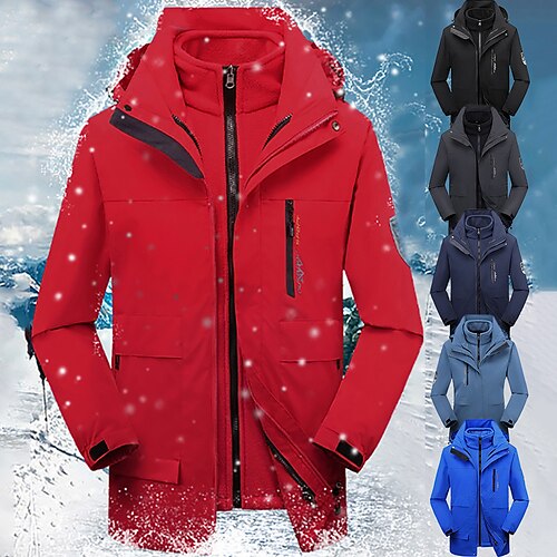 

Men's Boys Hiking 3-in-1 Jackets Ski Jacket Waterproof Hiking Jacket Fleece Outdoor Thermal Warm Windproof Fleece Lining Breathable Top Color blue China red Fog blue Black Grey / Quick Dry