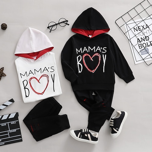 

2 Pieces Toddler Girls' Letter Hoodie & Pants Set Long Sleeve Active Outdoor 3-7 Years Winter Black White