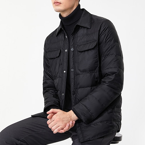 

Men's Puffer Jacket Quilted Jacket Jacket With Pockets Daily Wear Vacation Going out Solid Color Outerwear Clothing Apparel Casual Daily Outdoor Black